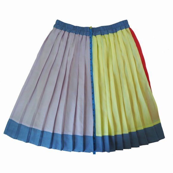 Twisty Parallel Universe Fun Color Block Pleated Skirt Size L Made in Italy - Picture 4 of 6